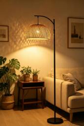 Rackhams Classic Handwoven Rattan Floor Lamp - Natural - One Size - thumbnail 1