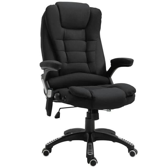 Rackhams Massage Recliner Chair Heated Office Chair with Six Massage Points Linen-Feel Fabric 360° Swivel Wheels Black - image 1