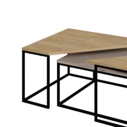Rackhams Modern OhLady Coffee Table 3-Piece Centre Table 110(W)cm Metal Frame Legs Living Room - Oak-Mocha - thumbnail 2