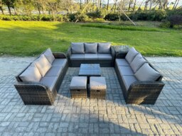 Rackhams Rattan Outdoor Furniture Set Patio Garden Sofa Set with Side Table Square Coffee Table 3 Seater Sofa Dark Grey Mixed - thumbnail 2