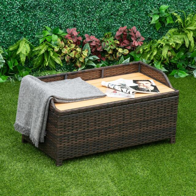 Rackhams Rattan Outdoor Storage Bench with Aluminium Frame - 102 x 51 x 52cm - Mixed Brown - image 1