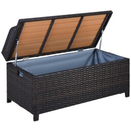 Rackhams Rattan Outdoor Storage Bench with Aluminium Frame - 102 x 51 x 52cm - Mixed Brown - thumbnail 2