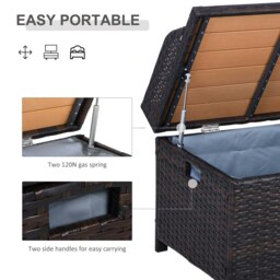 Rackhams Rattan Outdoor Storage Bench with Aluminium Frame - 102 x 51 x 52cm - Mixed Brown - thumbnail 4