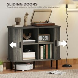 Rackhams Sideboard Storage Cabinet with Slatted Tambour Sliding Doors Grey - Rustic brown - Melamine - Sideboard - thumbnail 5