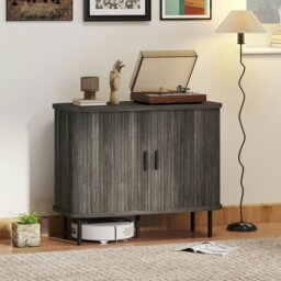 Rackhams Sideboard Storage Cabinet with Slatted Tambour Sliding Doors Grey - Rustic brown - Melamine - Sideboard - thumbnail 3