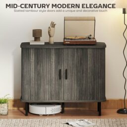 Rackhams Sideboard Storage Cabinet with Slatted Tambour Sliding Doors Grey - Rustic brown - Melamine - Sideboard - thumbnail 4