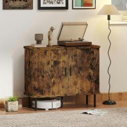 Rackhams Sideboard Storage Cabinet with Slatted Tambour Sliding Doors Grey - Rustic brown - Melamine - Sideboard - thumbnail 1