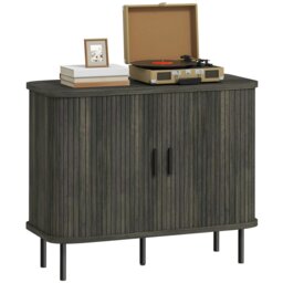 Rackhams Sideboard Storage Cabinet with Slatted Tambour Sliding Doors Grey - Rustic brown - Melamine - Sideboard - thumbnail 2