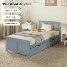 Rackhams Storage Bed with 2 Drawers, Headboard, Wood Slat Support, Grey - thumbnail 4