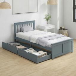 Rackhams Storage Bed with 2 Drawers, Headboard, Wood Slat Support, Grey