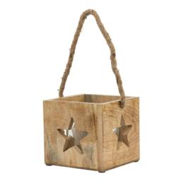 Rackhams Wooden Star Tealight Holder - Brown - Brown - 16cm x 19cm x 19cm - 100% Mixed - thumbnail 3