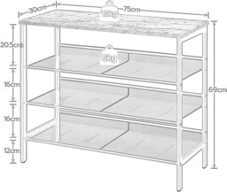 Rackhams 4-Tier Shoe Rack with 3 Adjustable Mesh Shelves - thumbnail 3