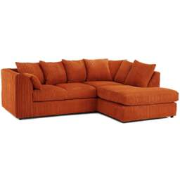 Rackhams Luxor Cord Fabric 4 Seater Corner Sofa Scatter Back - Orange - Right Hand Facing - thumbnail 1