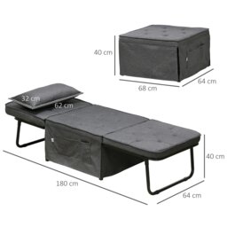 Rackhams Folding Sleeper Chair Bed with Pillow and Side Pockets - Charcoal grey - Polyester - 1 Seater - thumbnail 3
