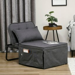 Rackhams Folding Sleeper Chair Bed with Pillow and Side Pockets - Charcoal grey - Polyester - 1 Seater - thumbnail 1