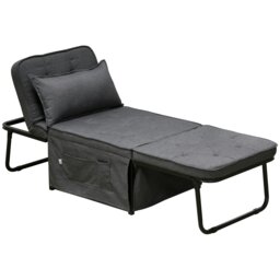 Rackhams Folding Sleeper Chair Bed with Pillow and Side Pockets - Charcoal grey - Polyester - 1 Seater - thumbnail 2