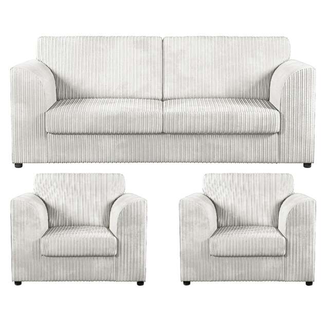 Rackhams Luxor Full Jumbo Cord 3 Seater and 2 x Armchairs - Full Back - Silver - image 1