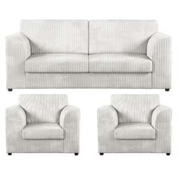 Rackhams Luxor Full Jumbo Cord 3 Seater and 2 x Armchairs - Full Back - Silver