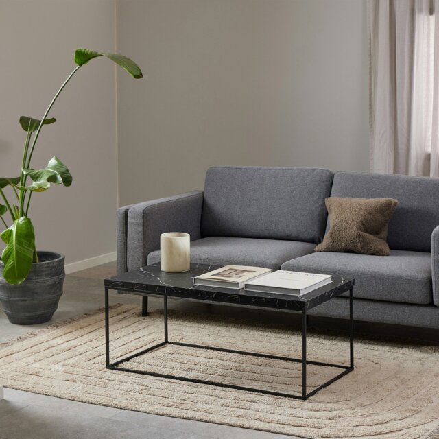 Rackhams Barossa Coffee Table with Black Marble Effect Top & Black Steel Base 110x55x45cm - 1 - Black - Black - image 1
