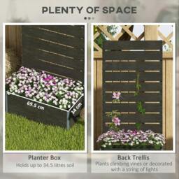 Rackhams 34 x 69.5cm Garden Planter Box, with Back Trellis, Black - thumbnail 4
