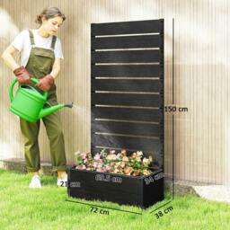 Rackhams 34 x 69.5cm Garden Planter Box, with Back Trellis, Black - thumbnail 3