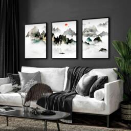 Rackhams Japanese room decor - set of 3 wall art prints - 20 x 30 in / 50 x 76 cm - Polyester Canvas 260 gsm - Canvas wrapped