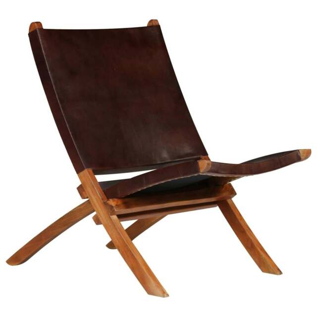 Rackhams Folding Relaxing Chair Brown Real Leather