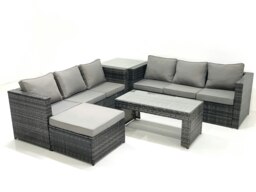 Rackhams Garden Outdoor Rattan Furniture Set with Sofa Coffee table Big Footstool Side Table Dark Grey Mixed - thumbnail 1