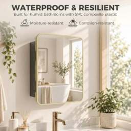 Rackhams Bathroom Medicine Mirror Cabinet, Bathroom Wall Cabinet w/ Storage, Magnetic Door, Adjustable Shelf, Natural Wood Finish - Natural wood finish - thumbnail 5