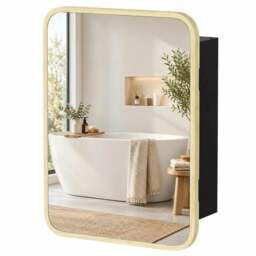 Rackhams Bathroom Medicine Mirror Cabinet, Bathroom Wall Cabinet w/ Storage, Magnetic Door, Adjustable Shelf, Natural Wood Finish - Natural wood finish - thumbnail 2