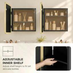 Rackhams Bathroom Medicine Mirror Cabinet, Bathroom Wall Cabinet w/ Storage, Magnetic Door, Adjustable Shelf, Natural Wood Finish - Natural wood finish - thumbnail 6