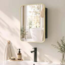 Rackhams Bathroom Medicine Mirror Cabinet, Bathroom Wall Cabinet w/ Storage, Magnetic Door, Adjustable Shelf, Natural Wood Finish - Natural wood finish - thumbnail 1