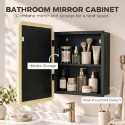 Rackhams Bathroom Medicine Mirror Cabinet, Bathroom Wall Cabinet w/ Storage, Magnetic Door, Adjustable Shelf, Natural Wood Finish - Natural wood finish - thumbnail 4