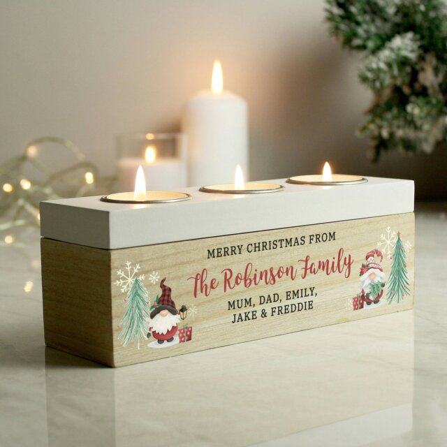 Rackhams Personalised Christmas Gonk Triple Tea Light Box - image 1