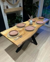 Rackhams Waney Edge \ Live Edge Elm Dining Table 4-8 Seater - Spalted Wych Elm - 1 - Natural - thumbnail 3