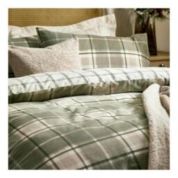 Rackhams Braemar Brushed Checked Reversible Duvet Cover Set - Green/Natural - Green/Natural - Single - thumbnail 3