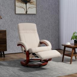 Rackhams Manual Recliner Swivel Reclining Chair with Footrest - Beige - Polyester