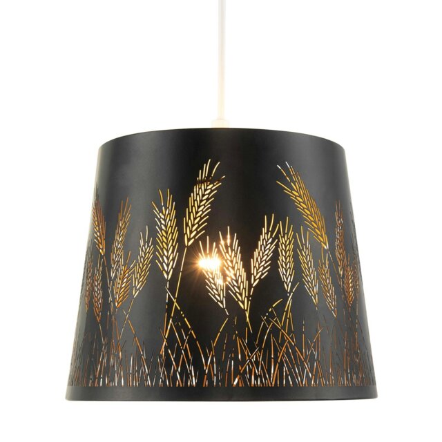 Rackhams Corn Field and Grass Laser Cut Black Pendant Shade with Gold Inner - image 1