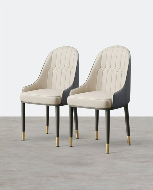 Rackhams A Set of 2 Scott Dining Chairs, PU Leather - Green Leather - A Set of 6 Chairs - Style 1 - image 1