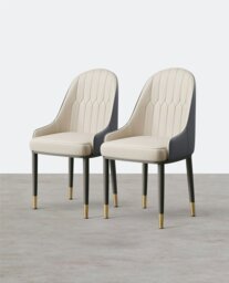 Rackhams A Set of 2 Scott Dining Chairs, PU Leather - Green Leather - A Set of 6 Chairs - Style 1 - thumbnail 1