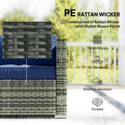 Rackhams 4 Pieces Rattan Garden Furniture Sofa Set with Coffee Table Blue - Rattan Garden Furniture Set - 4 - Steel, PE rattan, Polyester, Tempered glass - thumbnail 4