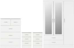 Rackhams Nevada 3 Door Wardrobe 4 Piece Bedroom Set - White Gloss