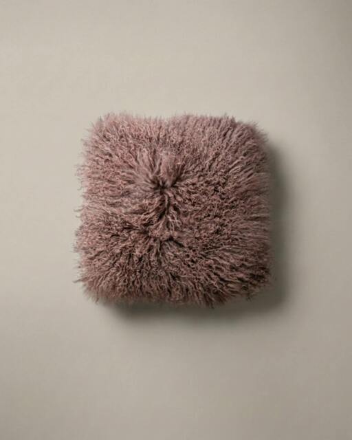 Rackhams Medium Mongolian Sheepskin Cushion - 40cm - Mocha - With Filler - image 1