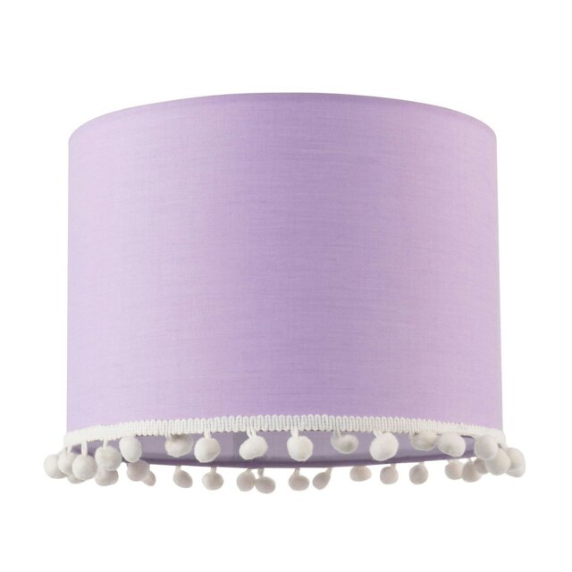 "Rackhams Cute and Modern Lilac Cotton 10"" Lamp Shade with White Woolly Pom Poms" - image 1