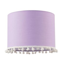 "Rackhams Cute and Modern Lilac Cotton 10"" Lamp Shade with White Woolly Pom Poms" - thumbnail 1