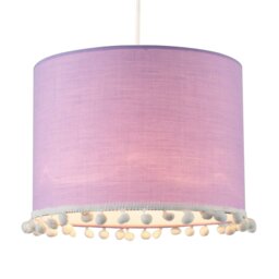 "Rackhams Cute and Modern Lilac Cotton 10"" Lamp Shade with White Woolly Pom Poms" - thumbnail 2