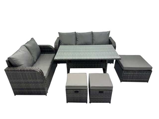 Rackhams 8 Seat Outdoor Wicker PE Rattan Garden Furniture Set Dining Table Sofa Sets with 3 Stools Dark Grey Mixed - image 1