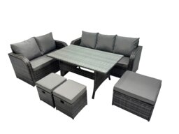 Rackhams 8 Seat Outdoor Wicker PE Rattan Garden Furniture Set Dining Table Sofa Sets with 3 Stools Dark Grey Mixed - thumbnail 2