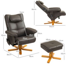 Rackhams Massage Recliner Chair with Footstool Hidden Storage - Black - PU Leather, Wood - thumbnail 4