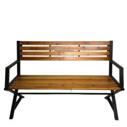 Rackhams Kendal 2 Person Outdoor Modern Cross Design Metal Wooden Garden Patio Bench - thumbnail 5